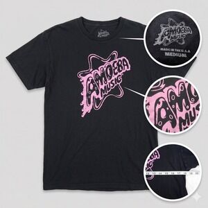 Amoeba Music‎ Graphic Tee Black Pink Logo Made In USA Thrashed Mens M